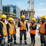 Équipe de travailleurs roumains sur chantier
